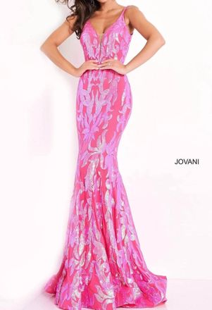 Jovani Sequin Fitted Long Formal Gown In Pink Sequence