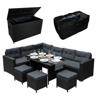 MonsterShop Rattan Corner Set & Storage Box - Black