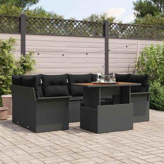 vidaXL Conjunto De Sof&aacute; De Jard&iacute;n 7 Pcs Negro 100 X 55 X 73 Cm Vidaxl