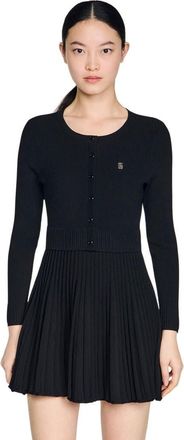 Sandro Pleated knit short dress in Black at Nordstrom, Size 42 Eu