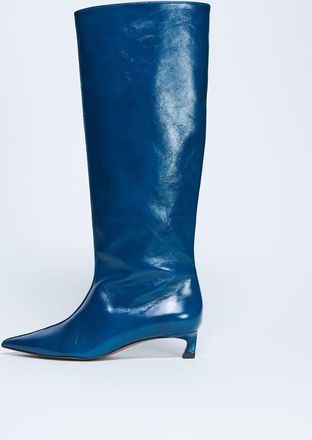 Topshop Sophie - Stivali a punta al ginocchio blu in pelle premium