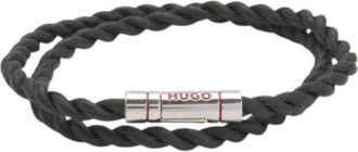 HUGO BOSS Dubbelomslag gevlochten leren armband - Heren - Armbanden - Zwart - ONE Size - Leer - Accessoires