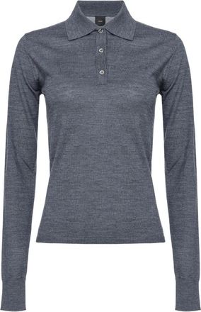 Pinko Lange mouw poloshirt met Love Birds borduurwerk - Dames - Polos - Grijs - L - Wol - Tops