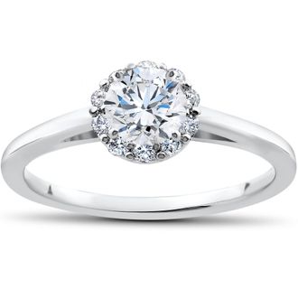 Pompeii3 3/4 Ct Lab Created Diamond Madelyn Halo Engagement Ring 14k White Gold Size Selectable