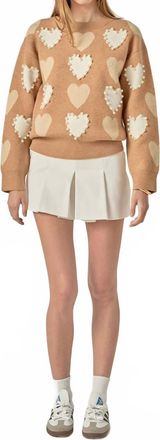 English Factory Dolly Heart And Pearl Sweater In Tan Multi