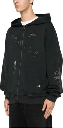 Palm Angels Zip-Through Sweatshirt - Heren - Vesten met rits - Zwart - L - Katoen - Hoodies & sweatvesten