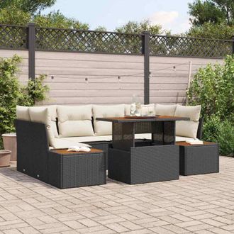 vidaXL Conjunto De Sof&aacute; De Jard&iacute;n 7 Pcs Negro Polirat&aacute;n Vidaxl