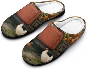 Generic Pumpkin Harvest Truck Mens Cozy Cotton Slippers with Memory Foam Lightweight Anti-skid House Shoes for Indoor Outdoor