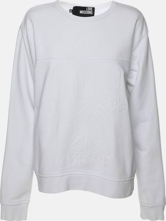 Love Moschino White Cotton Peace Sign Sweatshirt