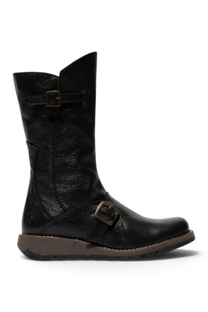 FLY London Dames halfhoge leren laarzen in zwart - MES2913