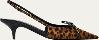Miu Miu 55mm Leopard Calf Hair Bow Slingback Pumps