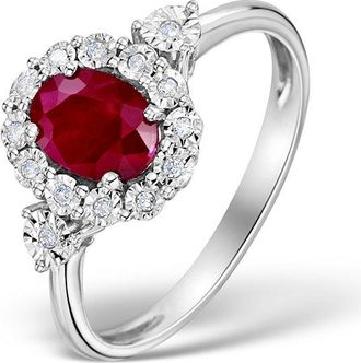 The Diamond Store Ruby 7 x 5mm and Diamond 9K White Gold Ring