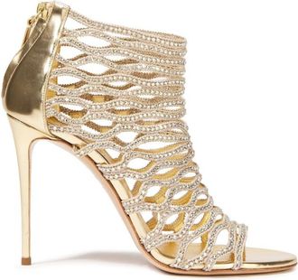 Casadei Crystal Embellished Cut-Out Caged Leather Sandals Size 36