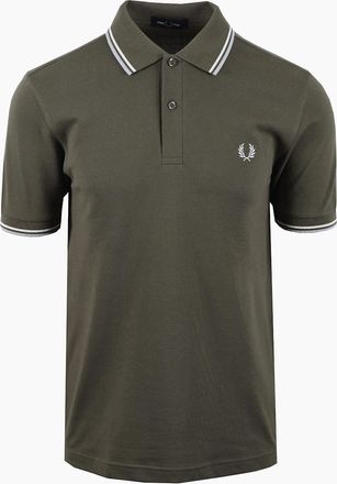 Fred Perry Mens FRED PERRY TWIN TIPPED POLO LAUREL GREEN/ECRU/DUSKY BLUE - Tan - Size: 38