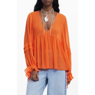 Desigual Balloon Sleeve Semisheer Top in Orange at Nordstrom Rack, Size X-Small