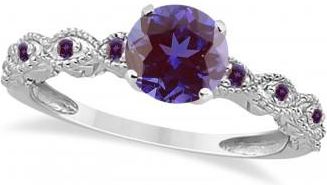 Allurez Vintage Style Alexandrite & Diamond Engagement Ring in Palladium (1.18ct)