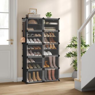 Woltu Woltu Zapatero Con 10 Compartimentos, Capacidad Para 40 Pares De Zapatos, Negro, Ahorra Espacio