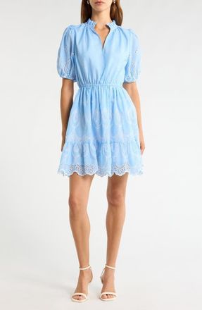 Sugarlips Geyser Eyelet Trim Marissa Dress in White-Blue at Nordstrom, Size X-Small