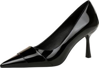 Generic Women Pointed Toe Stiletto Sexy Pumps 6.5CM Patent Leather Wedding Evening Party Pointed Toe (Black,4.5)