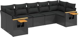 vidaXL Set De Comedor De Jard&iacute;n 7 Pzas Y Cojines Rat&aacute;n Sint&eacute;tico Negro Vidaxl