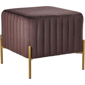 Beliani Poggiapiedi quadrato in velluto con gambe in metallo dorato Ottomano Stile glamour Marrone Scuro Utah