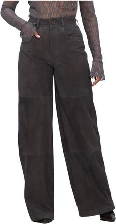 Ibana Dames Broeken Phinou Suede - Dames - Leren Broeken - Grijs - M - Broeken
