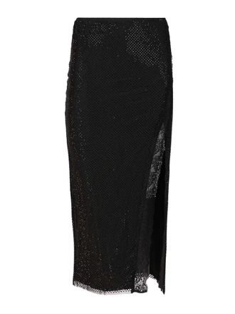 Self Portrait Midi Skirt With Rhinestones Gonne Nero-Donna