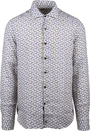 Sonrisa Patterned White Linen Shirt With Classic Collar And Relaxed Silhouette