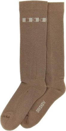 Rick Owens Kniehoge Jacquard Logo Ribgebreide Sokken - Dames - Sokken - Beige - ONE Size - Katoen - Ondergoed