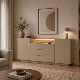 Dmora Aparador Haleli, Alacena 3 Cajones, 2 Estantes, Puerta Abatible, Corredera, 176x40x83h Cm Marr&oacute;n Claro