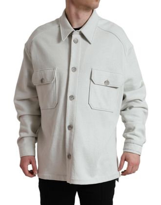 Dolce & Gabbana Mens Grey Cotton Button Down Collared Coat Jacket Gray Clothing