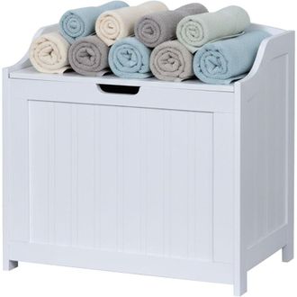 Relaxdays Cassa portabiancheria Relaxdays, 80 L, per biancheria sporca, biancheria da letto, cassa con coperchio, MDF, bianco