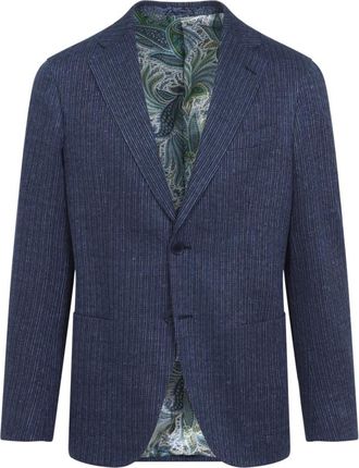 Etro Roma Sport W/Basting Jas - Heren - Blazers - Blauw - M - Linnen - Jassen