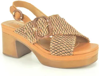 Carmela Schoenen, Dames, Bruin, 40 EU, Kruis Sand Sandalen met Hoge Hak