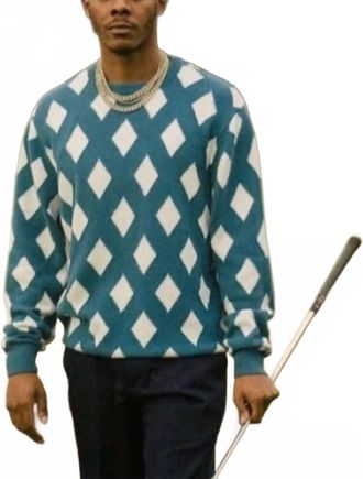 Bogey Boys Rhombus Sweater Golf Crewneck Top In Teal Blue