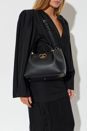 Valentino Garavani Leather Bag With Logo, Womens, Black