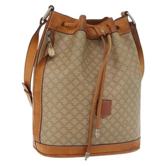 Celine Drawstring Bucket Bag Triomphe Coated Canvas Beige Canvas Handbag (Pre-Owned)