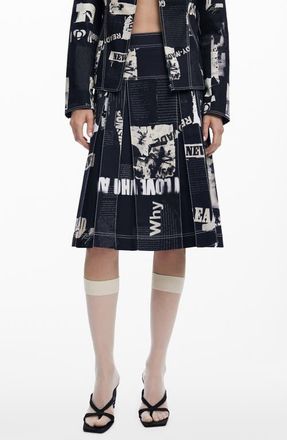 Desigual Box Pleat Patchwork Skirt in Black at Nordstrom, Size Large