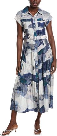 Gracia Cloud Print Sleeveless Belted Shirtdress