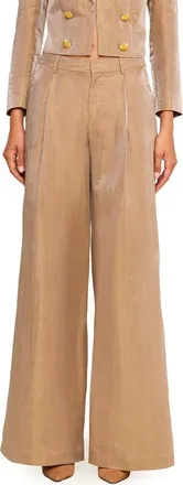L'agence Allanah High Waist Wide Leg Trousers in Latte/gold at Nordstrom, Size 14