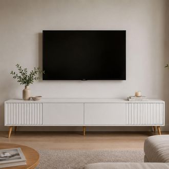 Dmora Unidad Para Tv Lilelora, Un Estante, 2 Puertas, Con Patas, 180x40x48h Cm Blanco