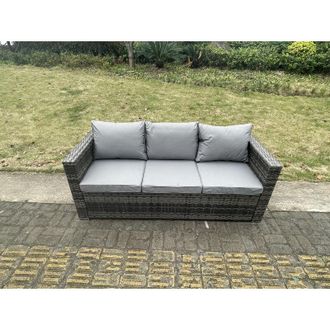 Fimous Fimous - 3 Seater Rattan Lounge Sofa Patio Outdoor Garden Furniture With Seat And Back Cushion