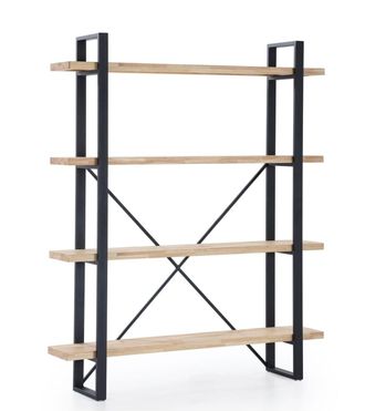 Home Heavenly Estanter&iacute;a alta con estructura met&aacute;lica y estantes de madera en beige