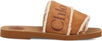 Chloé Woody logo-embellished shearling sandals - women - CALFSKIN/CALFSKIN/Polyethylene vinyl acetate (PEVA)/Calf Leather/Polyethylene vinyl acet