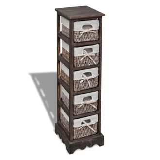 Berkfield Home Wooden Storage Rack 5 Weaving Baskets Brown