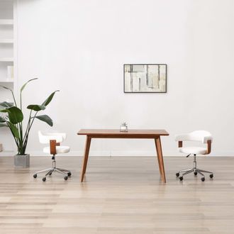 vidaXL Vidaxl - Sillas De Comedor Giratorias 2 Uds Madera Curvada Cuero Blanco