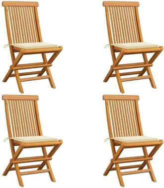 vidaXL Sillas De Jard&iacute;n 4 Uds Con Cojines Crema Madera De Teca Vidaxl