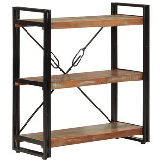 Berkfield Home 3-Tier Bookcase 77x30x80 cm Solid Wood Reclaimed & Iron | Size: 77 x 30 x 80 cm