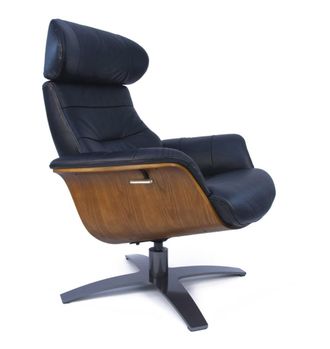 MyNewDesign Sill&oacute;n de relajaci&oacute;n de cuero negro y madera de roble natural