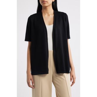 Anne Klein Newport Open Front Elbow Sleeve Cardigan in Anne Black at Nordstrom, Size X-Small P